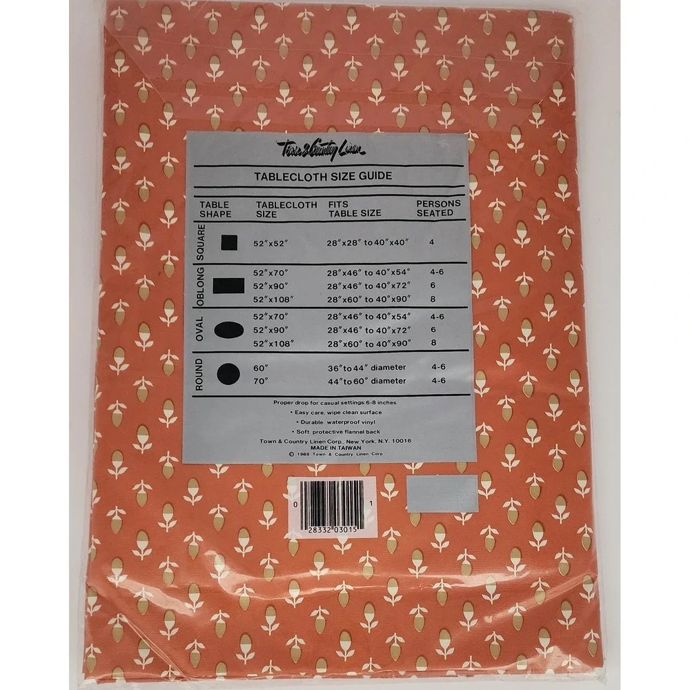 Town & Country Linen Tablecloth 60 Round Orange NEW Vtg 1988 Ultra Vinyl Flannel